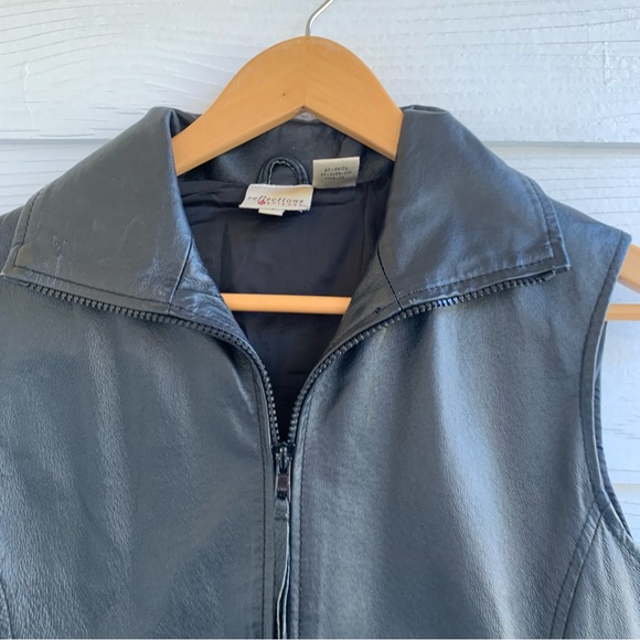 Reflections Spiegel black genuine leather sleeveless vest full zipper lined 6 - Picture 3 of 12